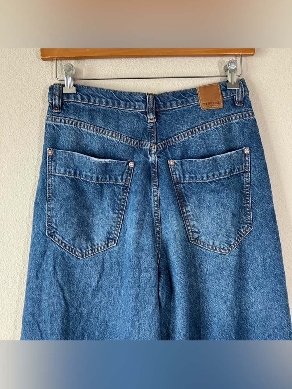 FREE PEOPLE We The Free Old West Wide Leg Jeans Size 29 Baggy Fray Hem Festival - Picture 11 of 13